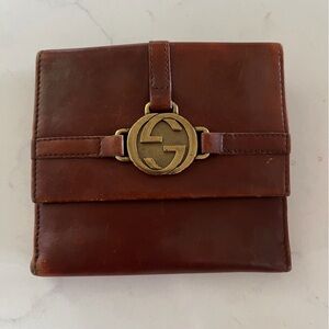 GUCCI Dollar Calf Interlocking GG Logo Leather Wallet Brown